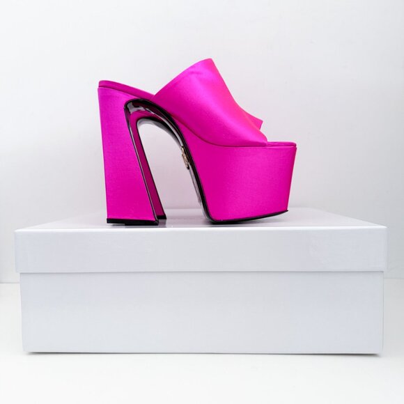 Brandon Blackwood Harlo Mule Platform Sandal Satin Hot Pink - Picture 16 of 16